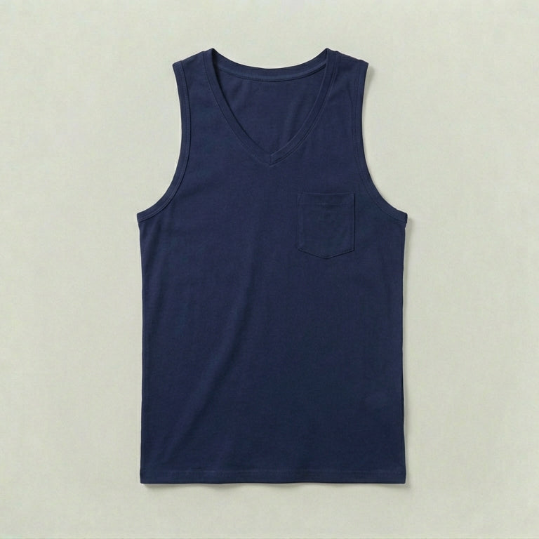 Image 1 of Navy Blue V-Neck Pocket Tank Top
