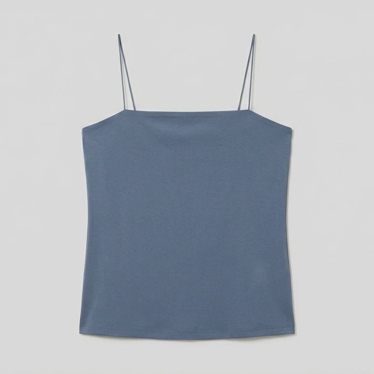 Image 1 of Slate Blue Minimalist Straight-Neck Camisole