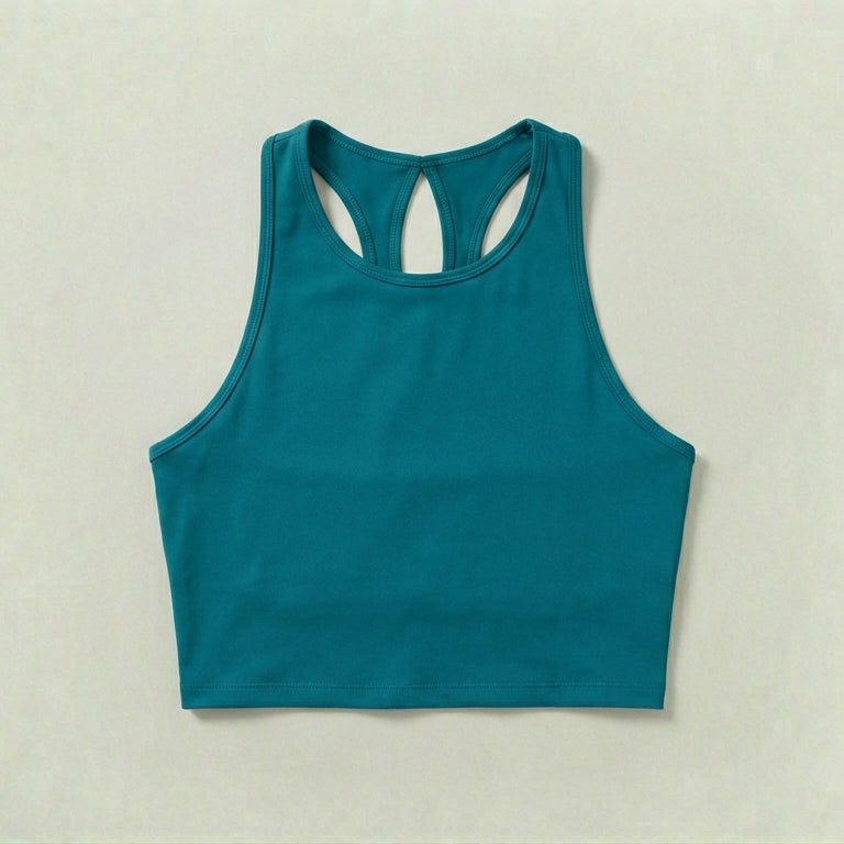 Image 1 of Teal High-Neck Racerback Athletic Crop Top