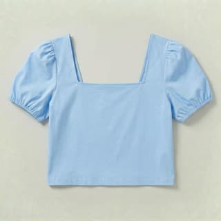 Image 1 of a product Light Blue Square Neck Puff Sleeve Crop Top