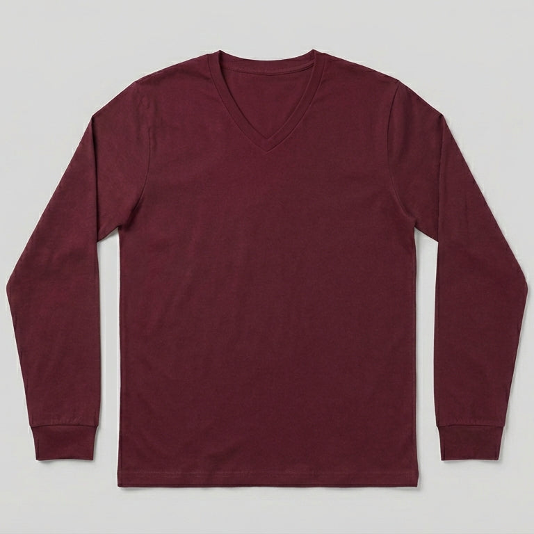 Image 1 of Maroon V-Neck Long Sleeve T-Shirt