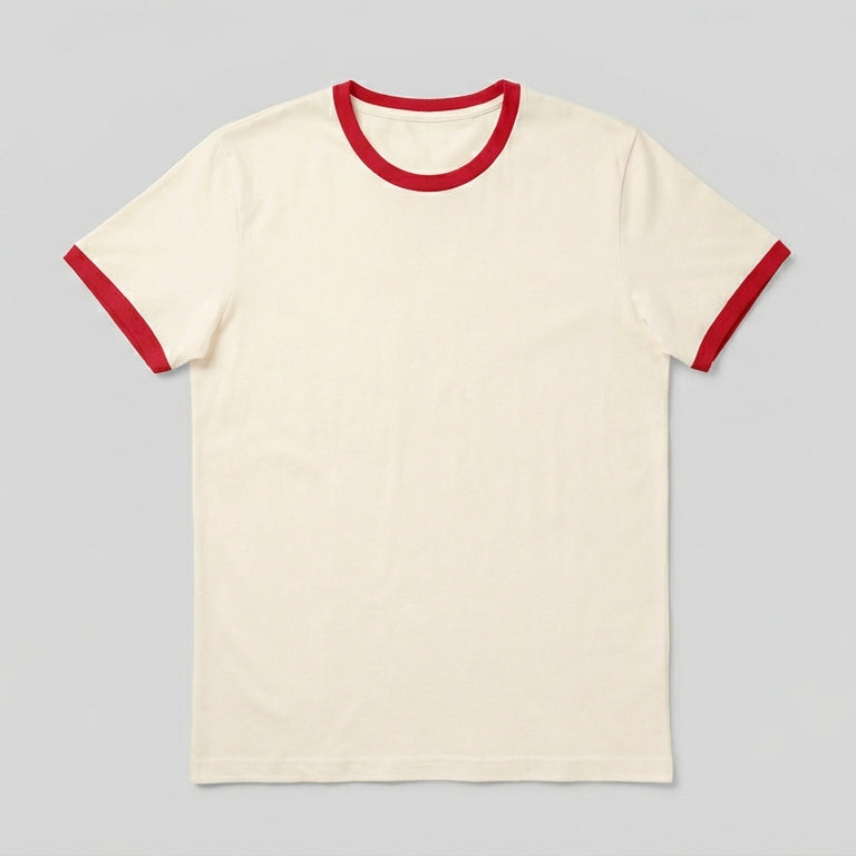 Cream Ringer Tee with Red Trim
